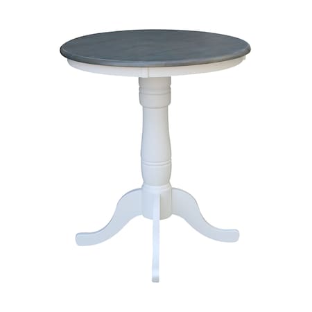 International Concepts Round 30 in Rd Top Pedestal Table, Bar Ht, White/Heather Gray, 30 W, 30 L, 41.1 in H, Wood K05-30RT-6B-2